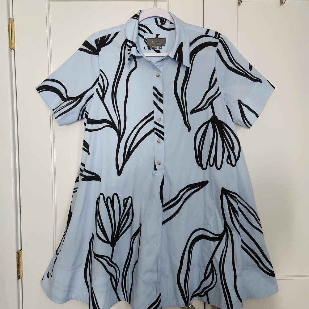 Anthropologie Sky Blue and Black Patterned Shirt